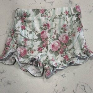 Posh Peanut Floral Striped Shorts - Pink and Green